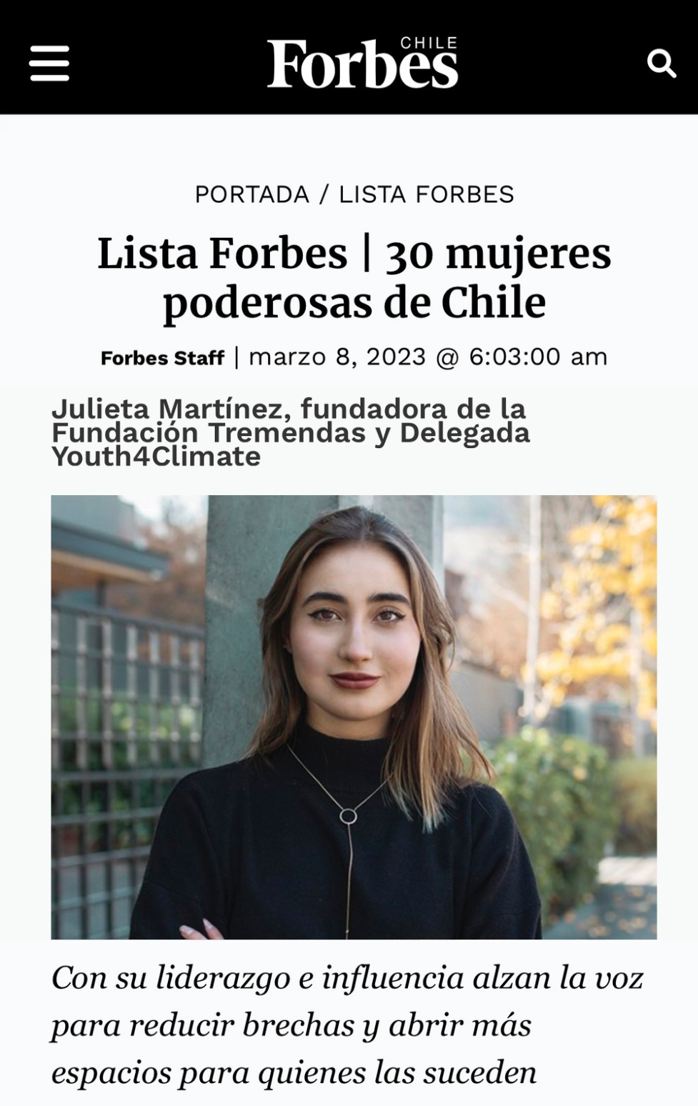 Julieta entre las 30 mujeres más poderosas de Chile según Forbes
